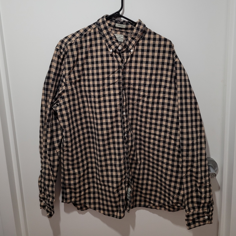 Men's J Crew Casual Button Down XL Tan and Black